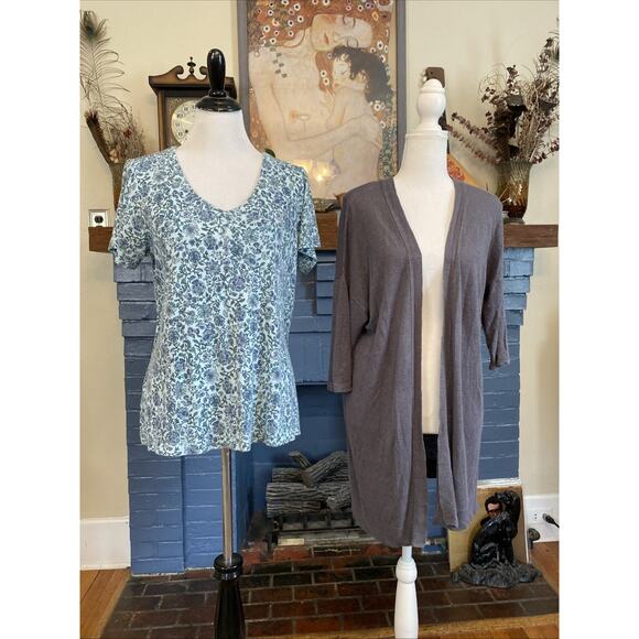 J Jill M Open Linen Cardigan Sweater Floral Pima Cotton Slub Knit T LOT of 2 Pc - Picture 1 of 12